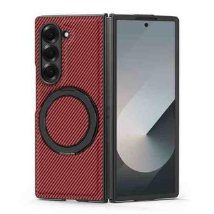 For Samsung Galaxy Z Fold3 5G Kevlar Carbon Fiber 360 Rotation MagSafe Holder Phone Case(Red)
