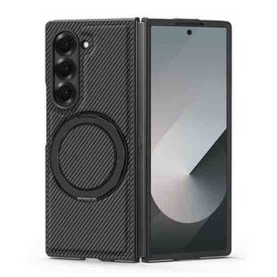 For Samsung Galaxy Z Fold3 5G Kevlar Carbon Fiber 360 Rotation MagSafe Holder Phone Case(Black)