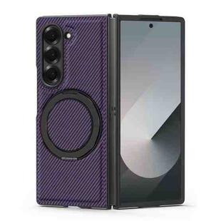 For Samsung Galaxy Z Fold3 5G Kevlar Carbon Fiber 360 Rotation MagSafe Holder Phone Case(Purple)