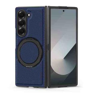 For Samsung Galaxy Z Fold3 5G Kevlar Carbon Fiber 360 Rotation MagSafe Holder Phone Case(Blue)