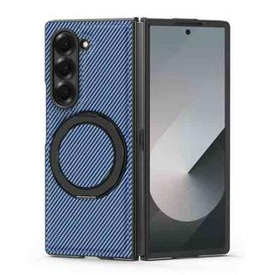 For Samsung Galaxy Z Fold3 5G Kevlar Carbon Fiber 360 Rotation MagSafe Holder Phone Case(Far Peak blue)