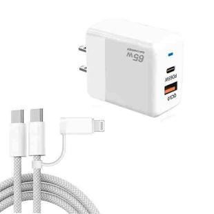 PD41 GaN PD 45W + USB Charger with USB-C to USB-C / 8 Pin Data Cable for iPhone, US Plug(White)