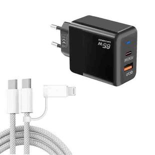 PD41 GaN PD 45W + USB Charger with USB-C to USB-C / 8 Pin Data Cable for iPhone, EU Plug(Black)