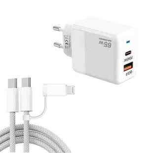 PD41 GaN PD 45W + USB Charger with USB-C to USB-C / 8 Pin Data Cable for iPhone, EU Plug(White)