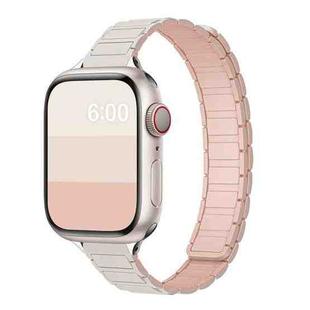 For Apple Watch 42mm / 41mm / 40mm / 38mm Tri-beads I-shaped Slim Magnetic Silicone Watch Band(Starlight with Pink Sand)