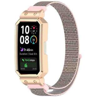 For Huawei Band 10 / 10 NFC / 9 / 9 NFC Watch Frame Integrated Nylon Loop Watch Band(Pink Sand+Rose Gold)
