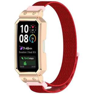 For Huawei Band 10 / 10 NFC / 9 / 9 NFC Watch Frame Integrated Nylon Loop Watch Band(Red+Rose Gold)