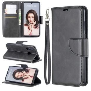 Retro Lambskin Texture Pure Color Horizontal Flip PU Leather Case for Huawei P30 Lite & Nove 4e, with Holder & Card Slots & Wallet & Lanyard(Black)