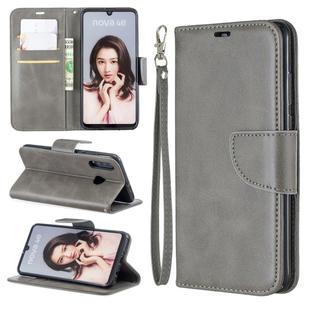 Retro Lambskin Texture Pure Color Horizontal Flip PU Leather Case for Huawei P30 Lite & Nove 4e, with Holder & Card Slots & Wallet & Lanyard(Grey)