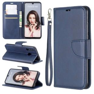 Retro Lambskin Texture Pure Color Horizontal Flip PU Leather Case for Huawei P30 Lite & Nove 4e, with Holder & Card Slots & Wallet & Lanyard(Blue)