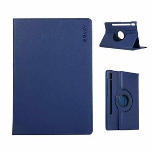 For Samsung Galaxy Tab S10 Ultra / S9 Ultra ENKAY 360 Degree Rotation Litchi Leather Smart Tablet Case(Dark Blue)