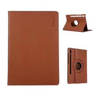 For Samsung Galaxy Tab S10 Ultra / S9 Ultra ENKAY 360 Degree Rotation Litchi Leather Smart Tablet Case(Brown)