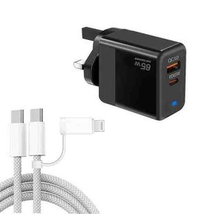 PD41 GaN PD 45W + USB Charger with USB-C to USB-C / 8 Pin Data Cable for iPhone, UK Plug(Black)