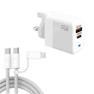 PD41 GaN PD 45W + USB Charger with USB-C to USB-C / 8 Pin Data Cable for iPhone, UK Plug(White)