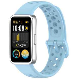 For Huawei Band 10 / 9 / 8 Metal Head Round Hole Nail Button Silicone Watch Band(Cloud Blue)