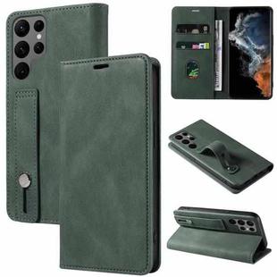 For Samsung Galaxy S23 Ultra 5G Wristband Magnetic Leather Phone Case(Green)