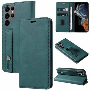 For Samsung Galaxy S23 Ultra 5G Wristband Magnetic Leather Phone Case(Lake Green)
