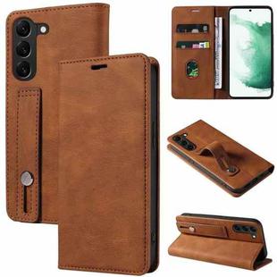 For Samsung Galaxy S23 5G Wristband Magnetic Leather Phone Case(Brown)