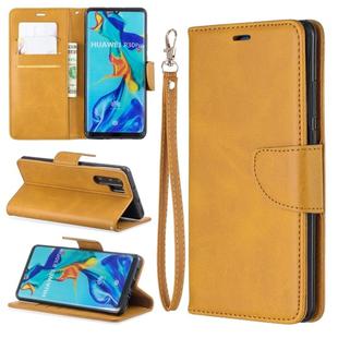 Retro Lambskin Texture Pure Color Horizontal Flip PU Leather Case for Huawei P30 Pro, with Holder & Card Slots & Wallet & Lanyard(Yellow)