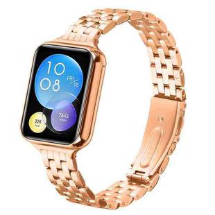 For Xiaomi Mi Band 8 Pro Five Beads Slingshot Buckle Steel Watch Band(Rose Gold)