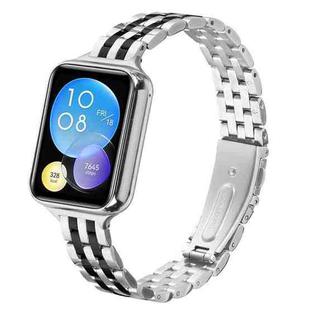 For Xiaomi Mi Band 8 Pro Five Beads Slingshot Buckle Steel Watch Band(Silver Black)