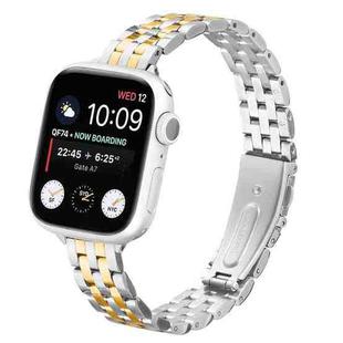 For Apple Watch 46mm / 49mm / 45mm / 44mm Small Waist Slingshot Buckle Steel Watch Band(Between Gold)