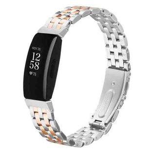 For Fitbit Inspire 1 / Inspire 2 Five Beads Slingshot Buckle Steel Watch Band(Silver Rose Gold)