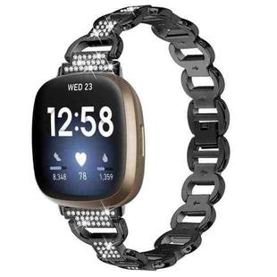 For Fitbit Versa 3 Oval Diamond Stainless Steel Watch Band(Black)