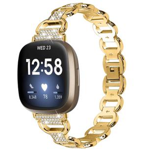 For Fitbit Versa 3 Oval Diamond Stainless Steel Watch Band(Gold)