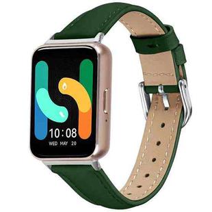For Samsung Galaxy Fit3 Slim Genuine Leather Watch Band(Pine Green)