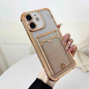 For iPhone 11 Four-cornered Glitter Electroplated Card Bag TPU Phone Case(Gold)