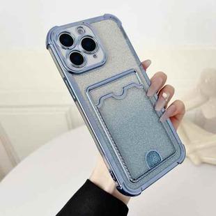 For iPhone 11 Pro Max Four-cornered Glitter Electroplated Card Bag TPU Phone Case(Blue)