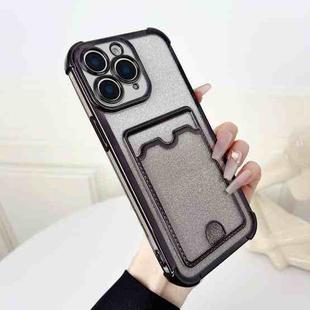 For iPhone 11 Pro Max Four-cornered Glitter Electroplated Card Bag TPU Phone Case(Black)