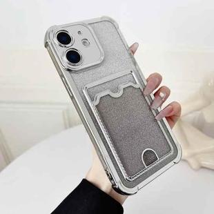 For iPhone 12 Four-cornered Glitter Electroplated Card Bag TPU Phone Case(Silver)