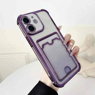 For iPhone 12 Four-cornered Glitter Electroplated Card Bag TPU Phone Case(Purple)