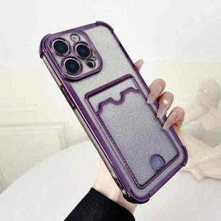 For iPhone 12 Pro Four-cornered Glitter Electroplated Card Bag TPU Phone Case(Purple)