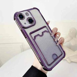 For iPhone 13 Four-cornered Glitter Electroplated Card Bag TPU Phone Case(Purple)