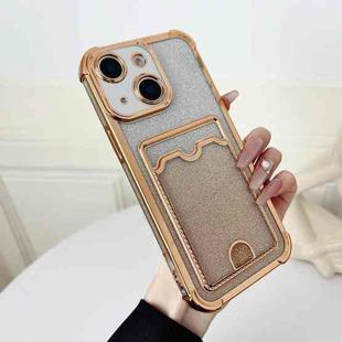 For iPhone 13 Four-cornered Glitter Electroplated Card Bag TPU Phone Case(Gold)