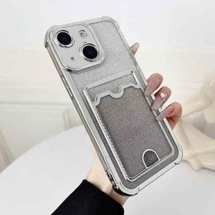 For iPhone 14 Four-cornered Glitter Electroplated Card Bag TPU Phone Case(Silver)