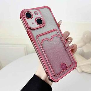 For iPhone 14 Four-cornered Glitter Electroplated Card Bag TPU Phone Case(Pink)