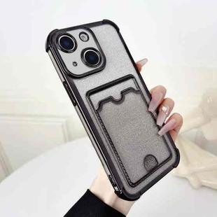 For iPhone 14 Plus Four-cornered Glitter Electroplated Card Bag TPU Phone Case(Black)