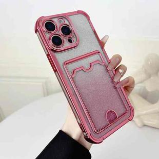 For iPhone 15 Pro Max Four-cornered Glitter Electroplated Card Bag TPU Phone Case(Pink)