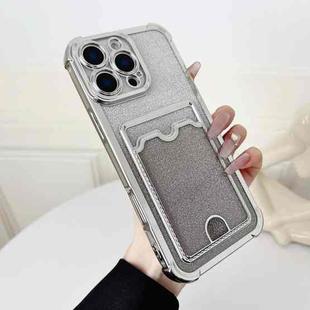 For iPhone 16 Pro Four-cornered Glitter Electroplated Card Bag TPU Phone Case(Silver)