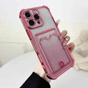 For iPhone 16 Pro Four-cornered Glitter Electroplated Card Bag TPU Phone Case(Pink)
