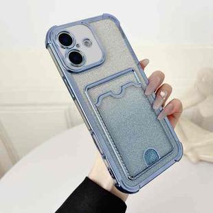 For iPhone 16 Plus Four-cornered Glitter Electroplated Card Bag TPU Phone Case(Blue)