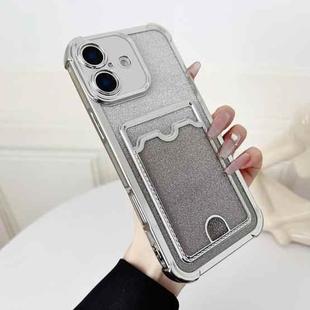For iPhone 16 Plus Four-cornered Glitter Electroplated Card Bag TPU Phone Case(Silver)