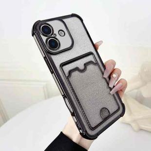 For iPhone 16 Plus Four-cornered Glitter Electroplated Card Bag TPU Phone Case(Black)