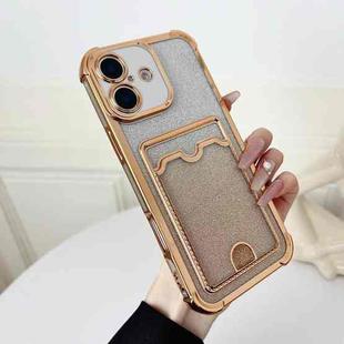 For iPhone 16 Four-cornered Glitter Electroplated Card Bag TPU Phone Case(Gold)