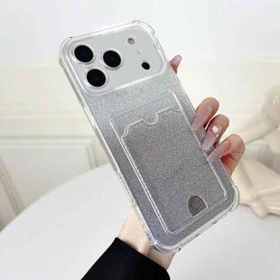 For iPhone 17 Pro Max Four-cornered Glitter Electroplated Card Bag TPU Phone Case(Transparent)
