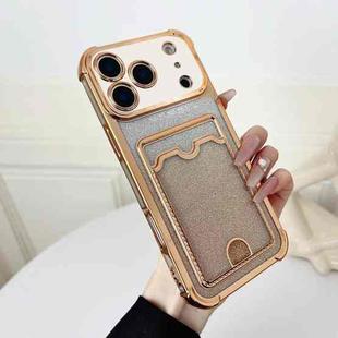 For iPhone 17 Pro Max Four-cornered Glitter Electroplated Card Bag TPU Phone Case(Gold)